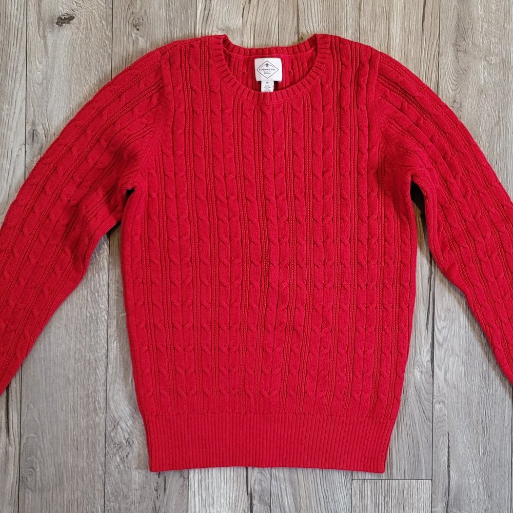 St Johns Bay Red Cable Knit Sweater Size M